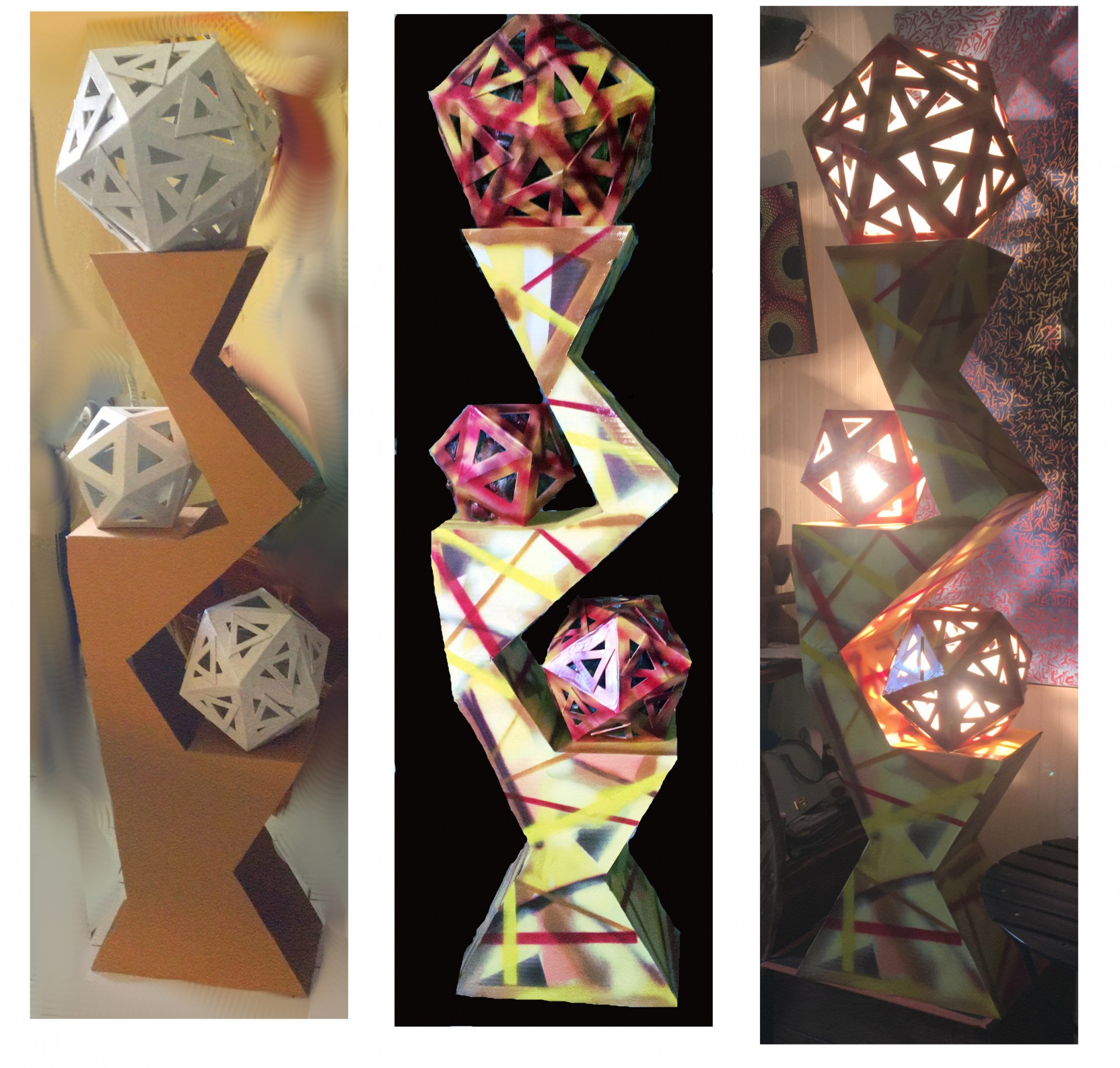 Lampe trois boules carton composition 